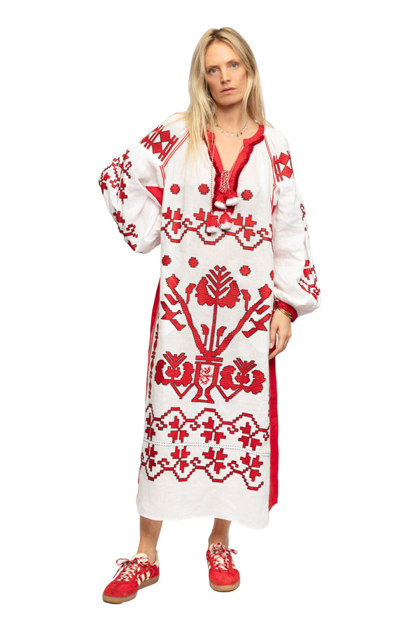 Tree Of Life Dress - Red & White