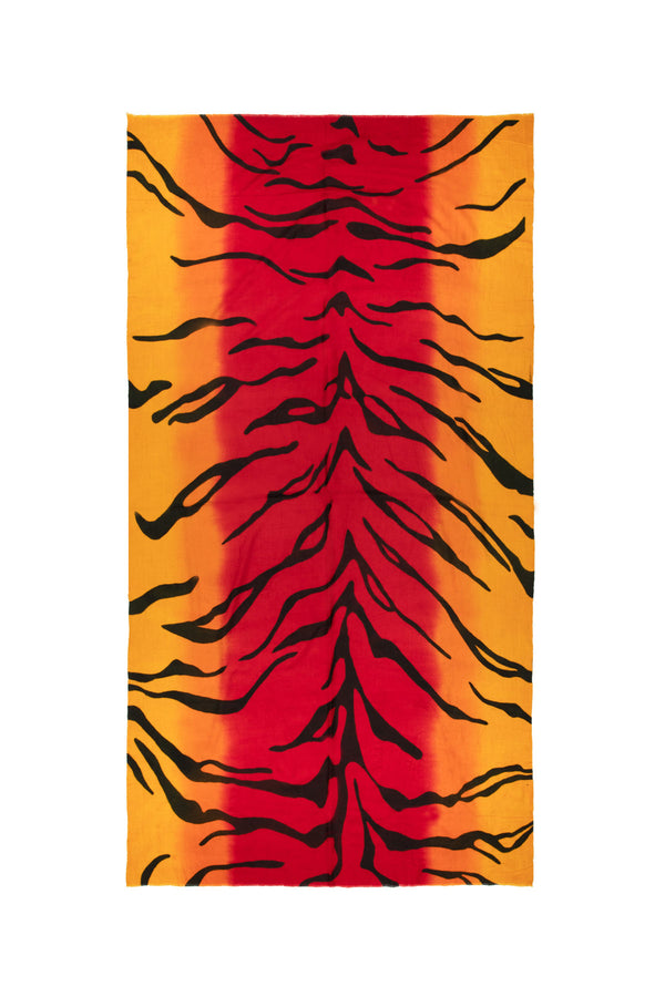Tiger Hand-Painted Ombres Shawl - Red and Orange