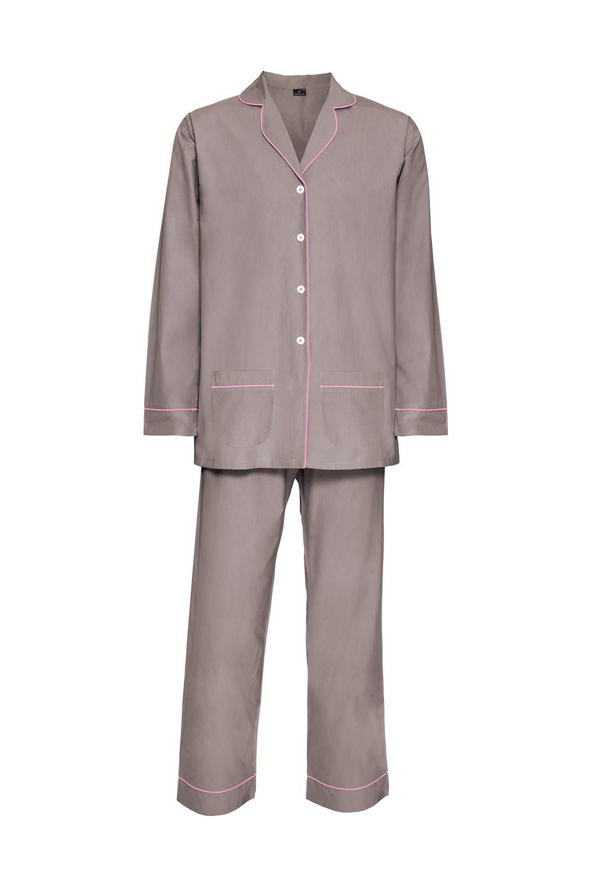 Women's Cotton Pyjamas - Grey & Pink Piping