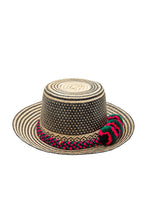 Load image into Gallery viewer, Straw Hat - Dark Green &amp; Pink PomPoms