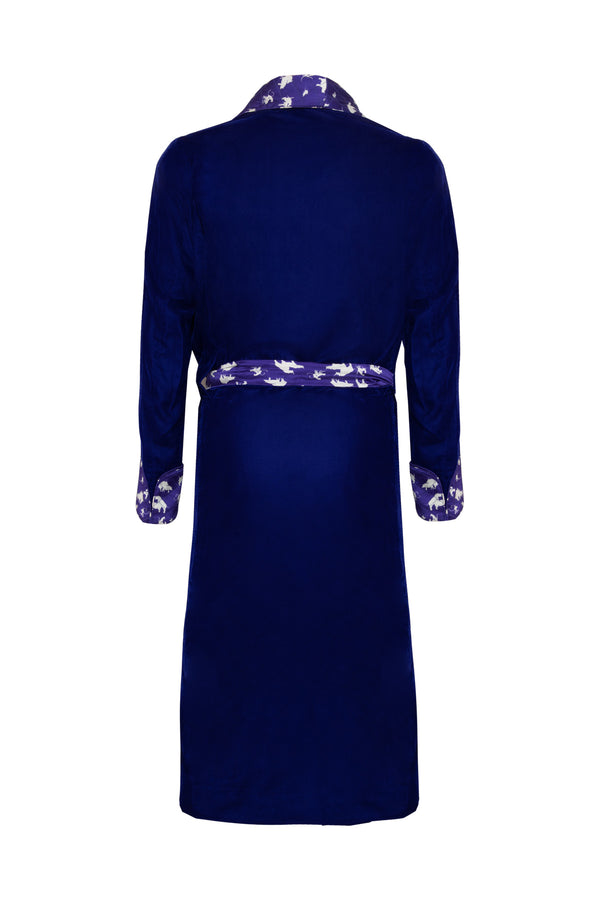 Silk & Velvet Naughty Print Dressing Gown - Blue