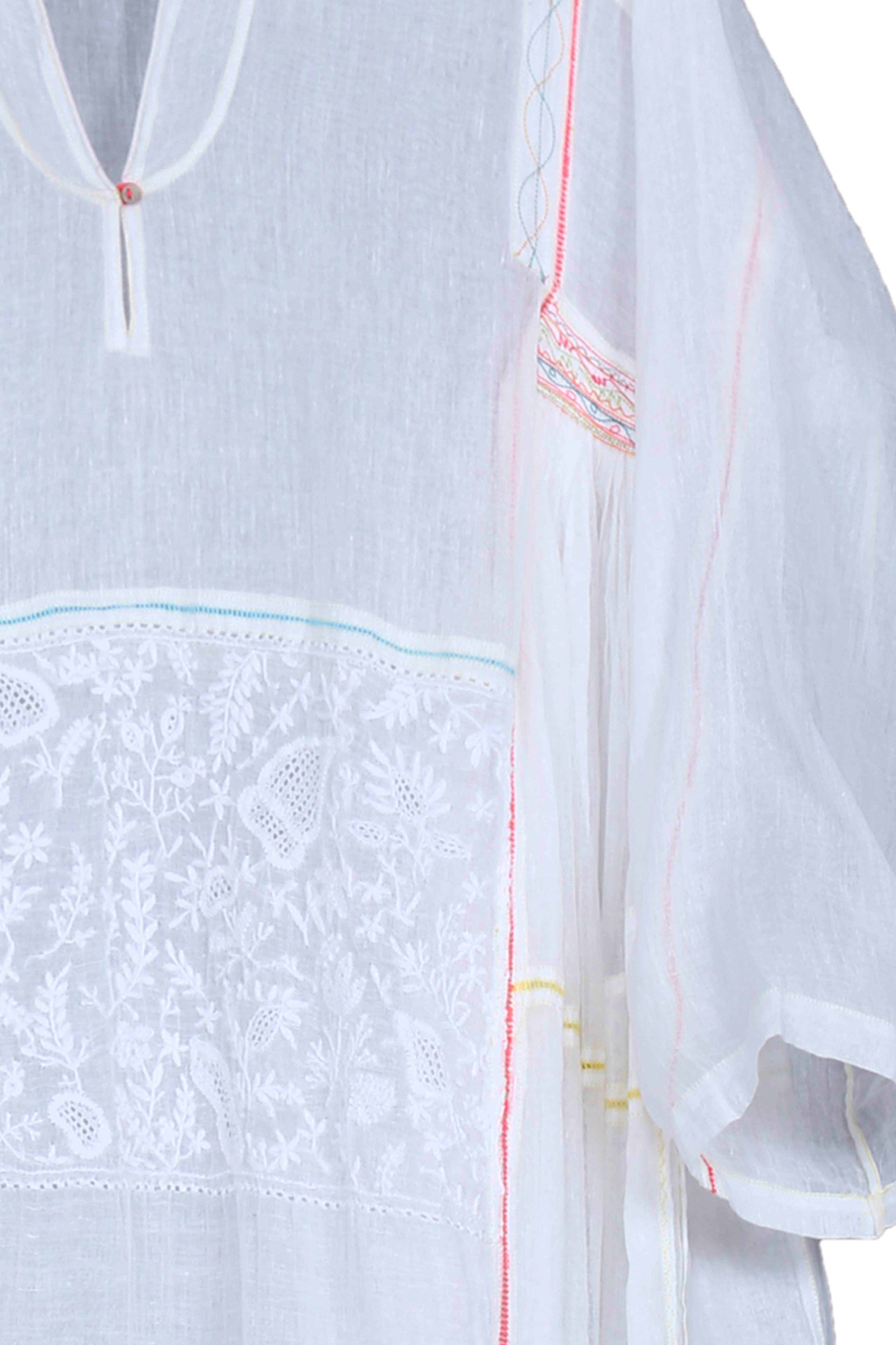 Hand Embroidered Cotton Dress - V Neck