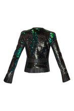 Load image into Gallery viewer, Leather &amp; Green Sequin Jacket
