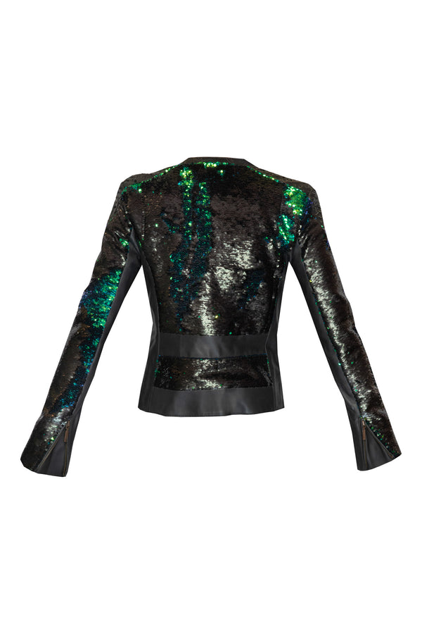 Leather & Green Sequin Jacket