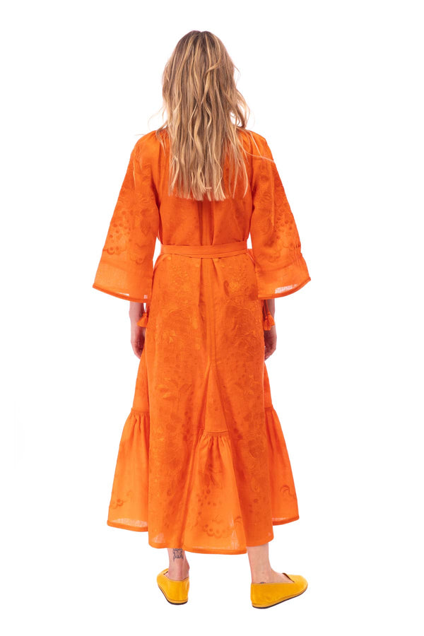 Hops Embroidered Dress - Orange