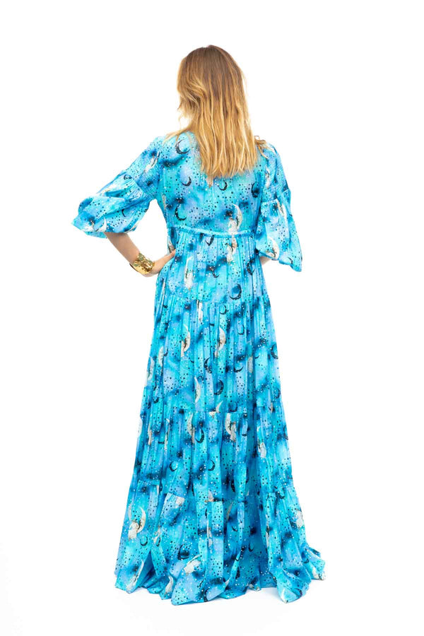 Long Cotton Sun Dress - Blue