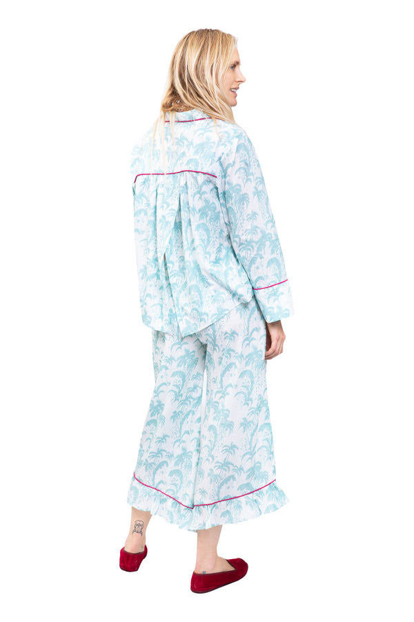 Frill Women's Cotton Pyjamas - Turquoise