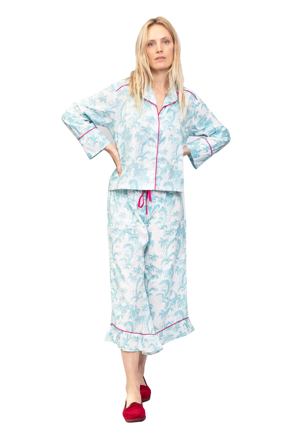 Frill Women's Cotton Pyjamas - Turquoise