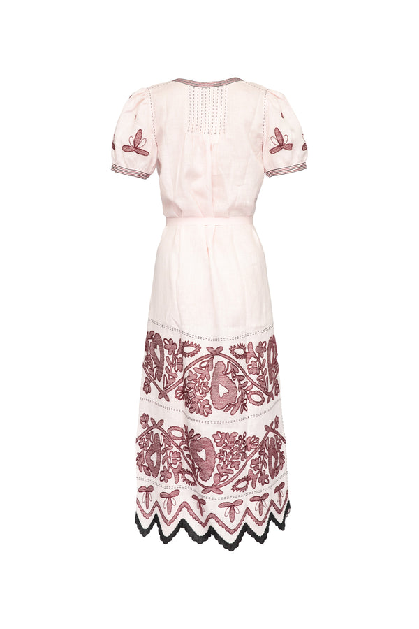 Rushka Embroidered Dress - Pale Pink & Burgundy