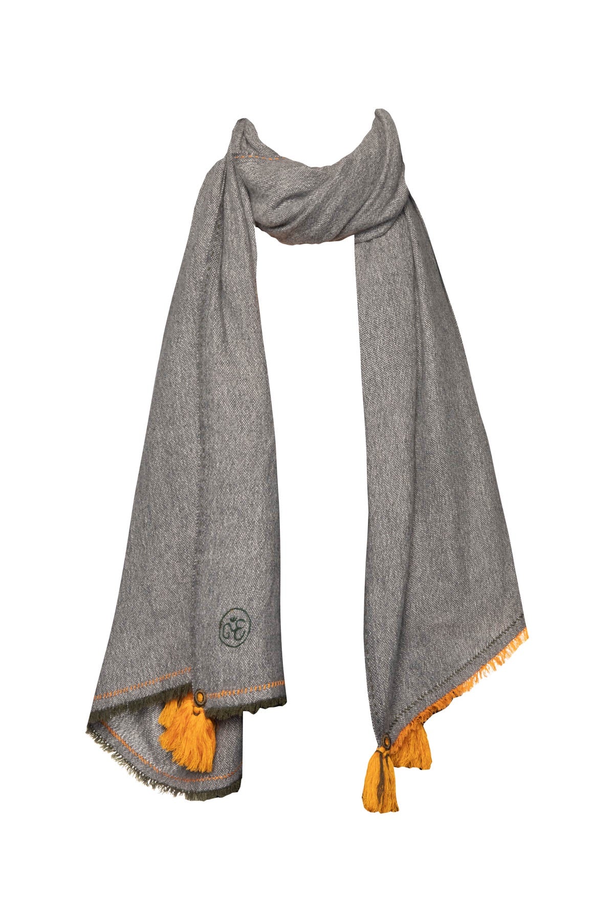 Meditation Shawl - Dark Grey with Green & Yellow Tassels