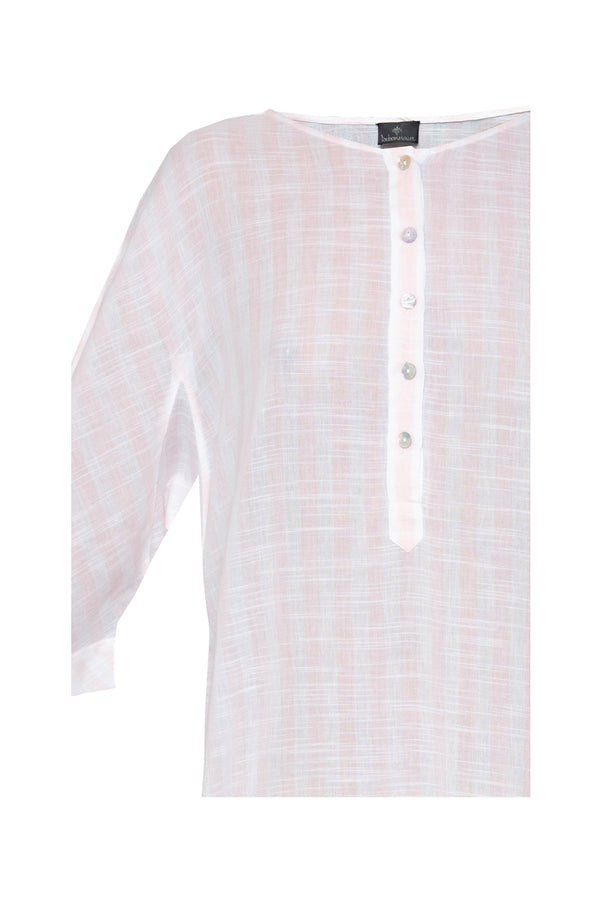 Lita Cotton Striped Kaftan - Pink & White