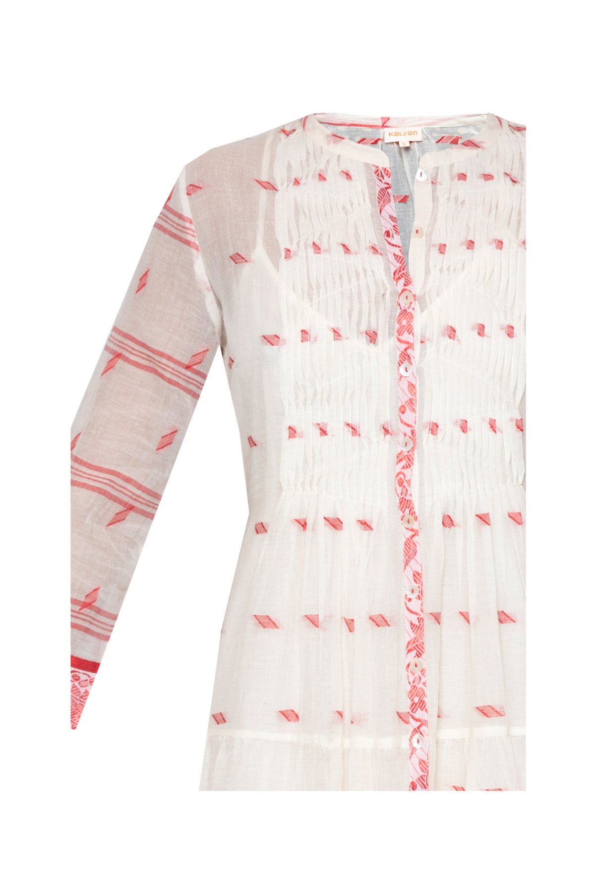 Longfrill Cotton Dress - Off White & Pink