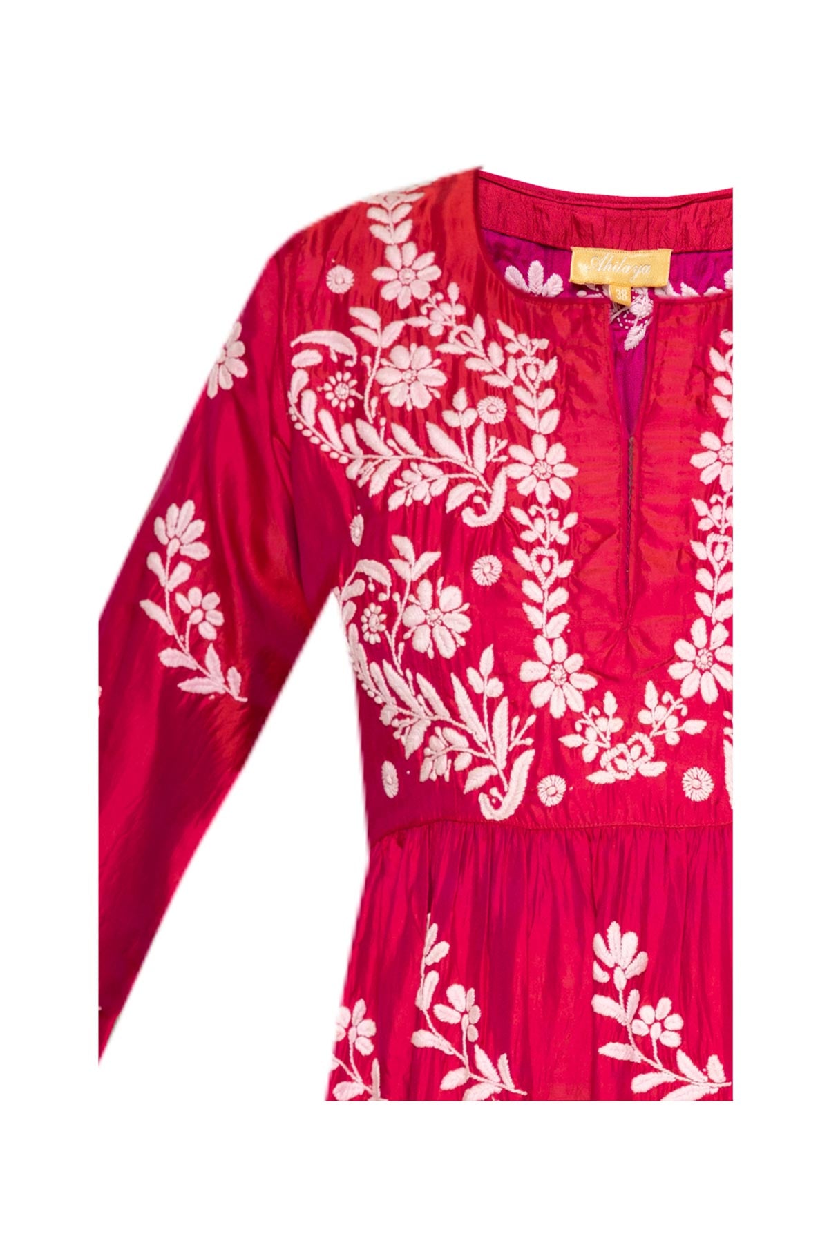 Panel Silk Embroidered Dress - Hot Pink