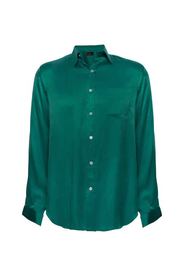 Men's Silk Shirt - Emerald Green