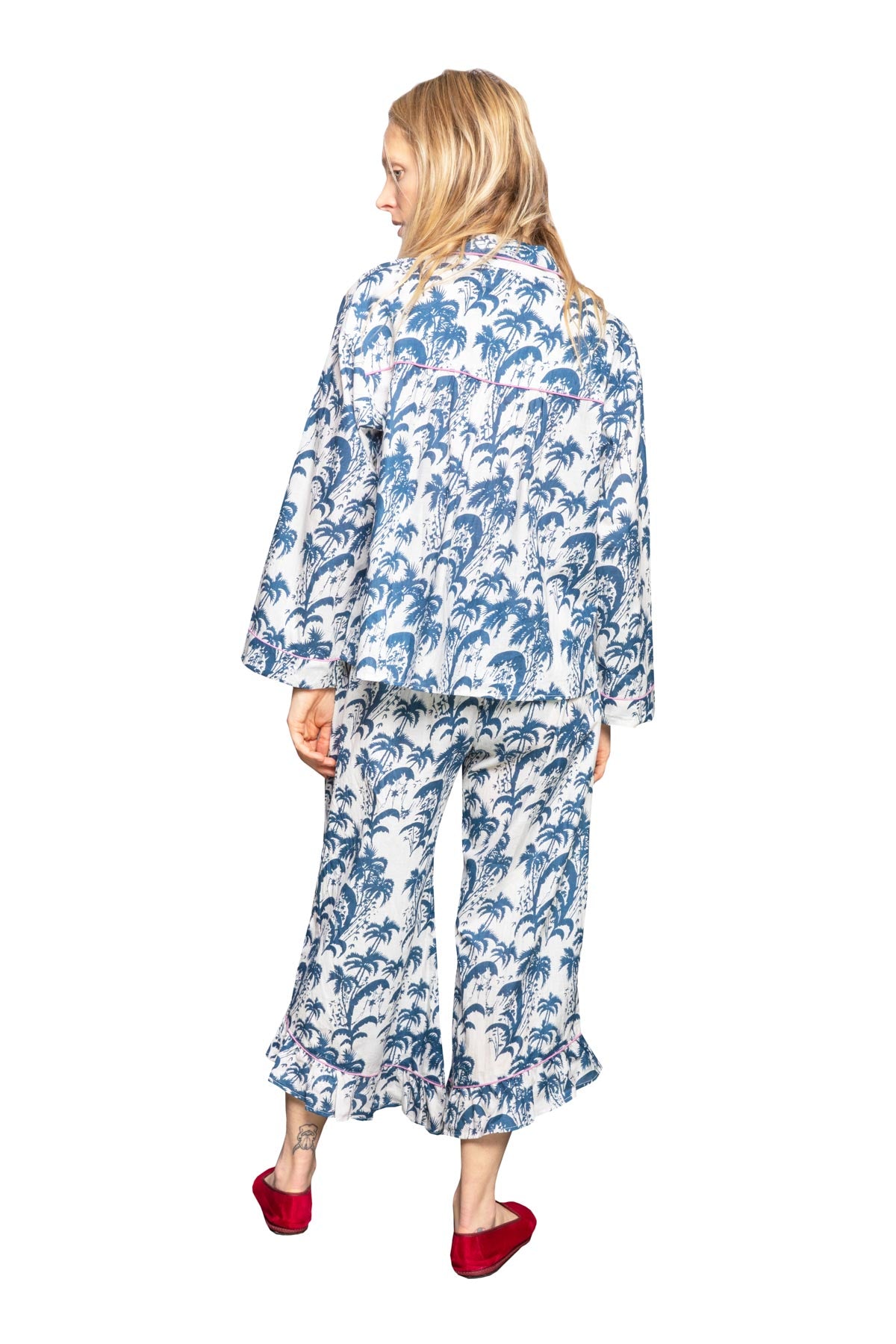 Frill Women's Cotton Pyjamas - Dark Blue