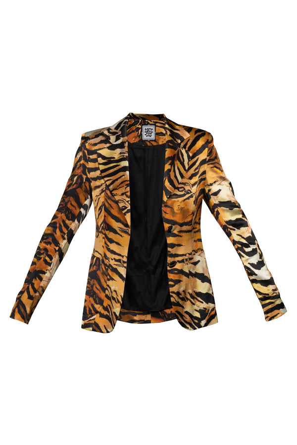 Tiger Print Button Blazer
