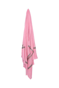Border Embroidered Cashmere Pashmina Shawl - Baby Pink