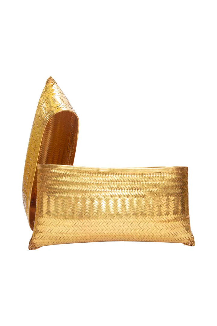 Gold woven 2025 clutch bag