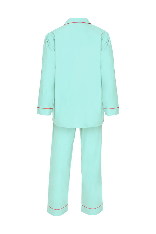 Men's Cotton Pyjamas - Turquoise & Coral Piping