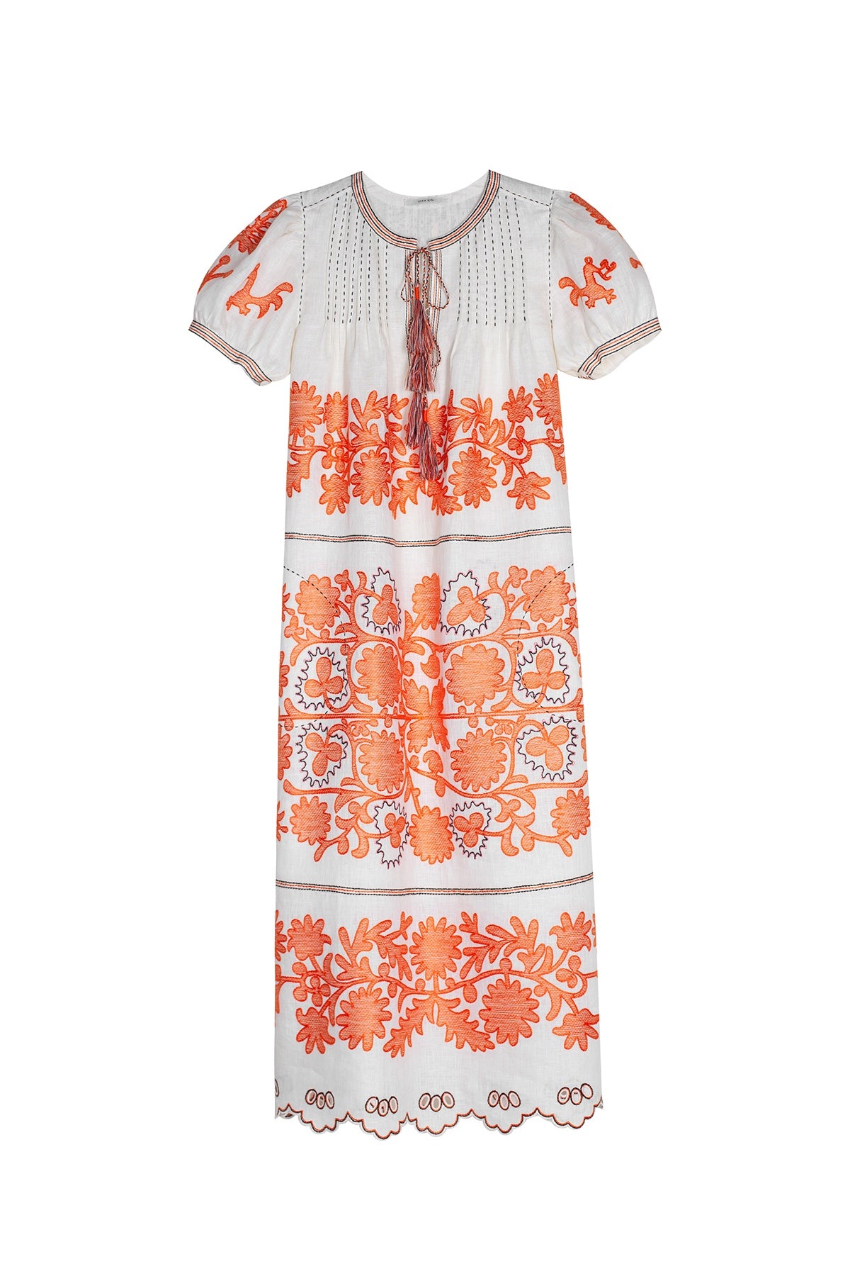 Petra Midi Dress - Cream & Orange