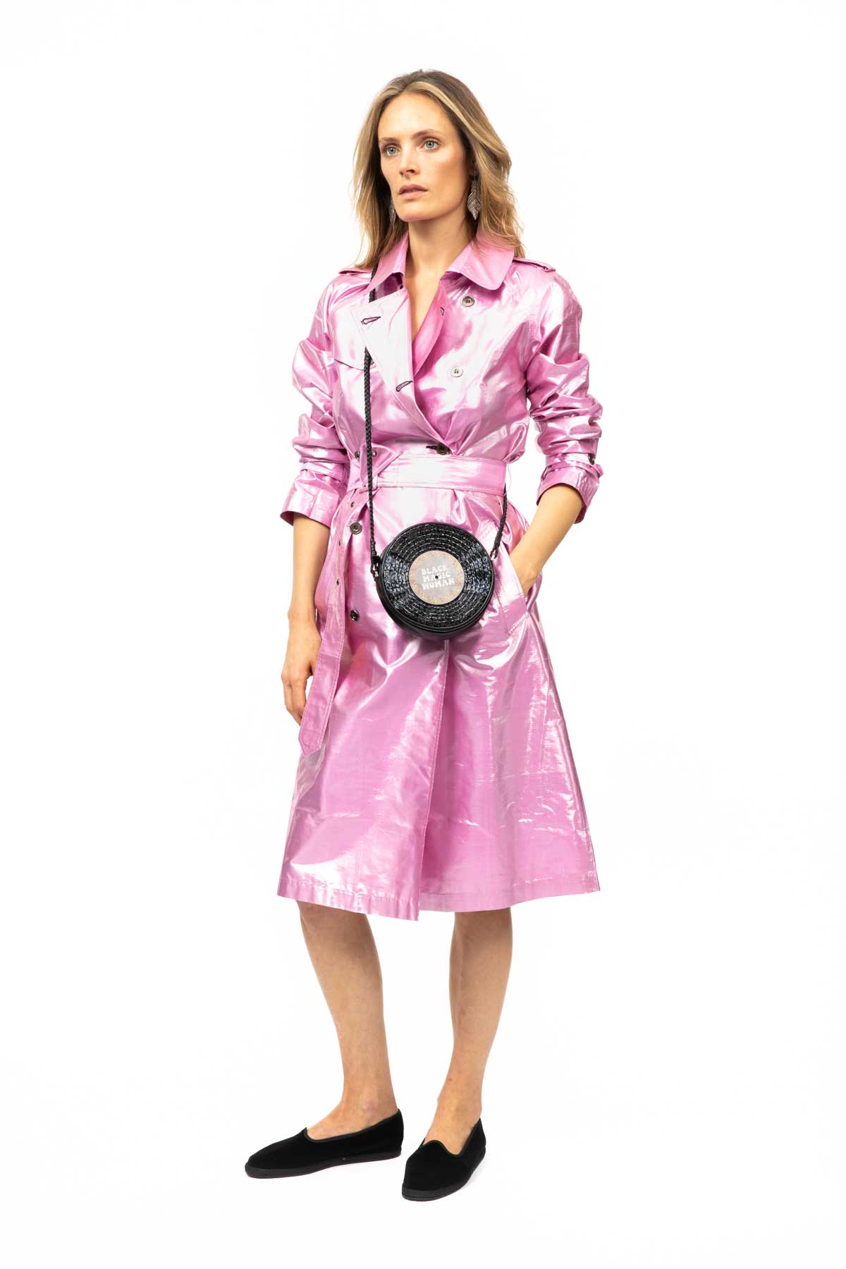 Pink silk trench coat hotsell