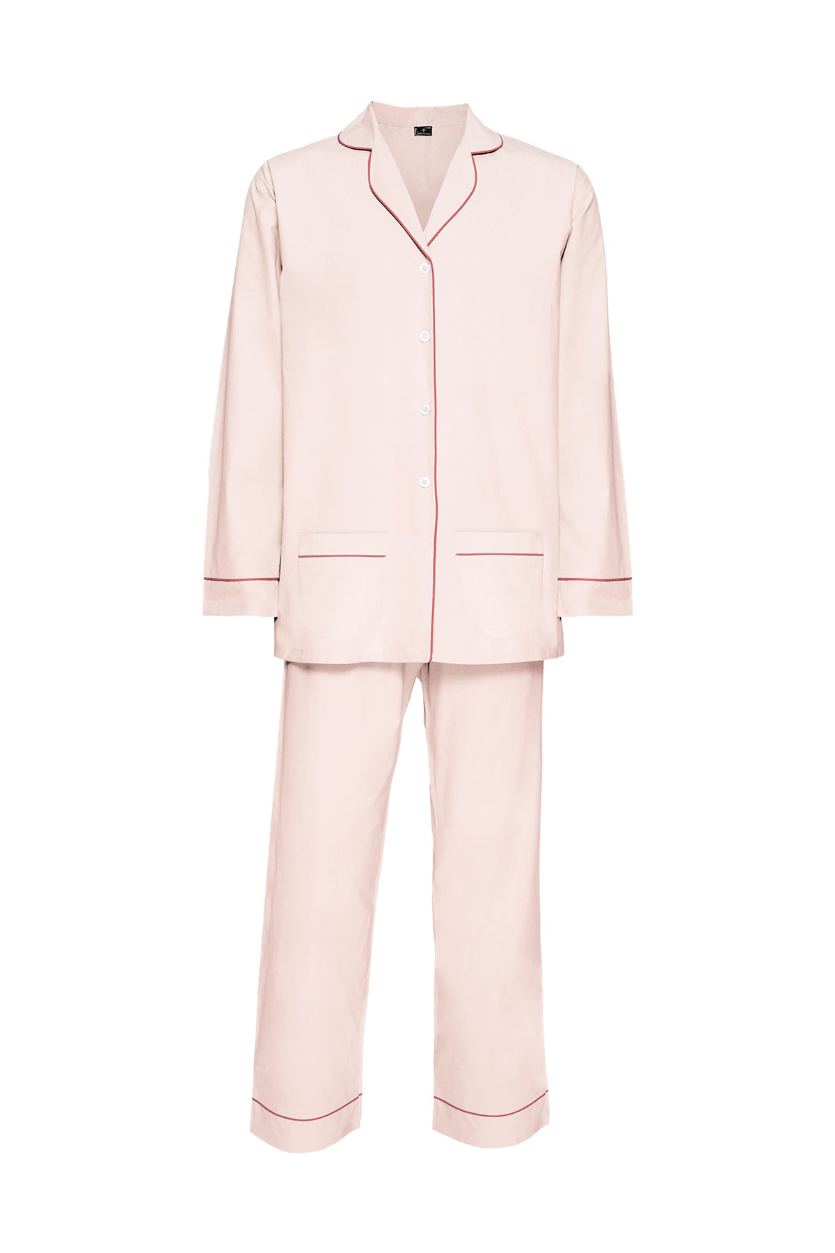 Women's Cotton Pyjamas - Pale Pink & Rose Piping