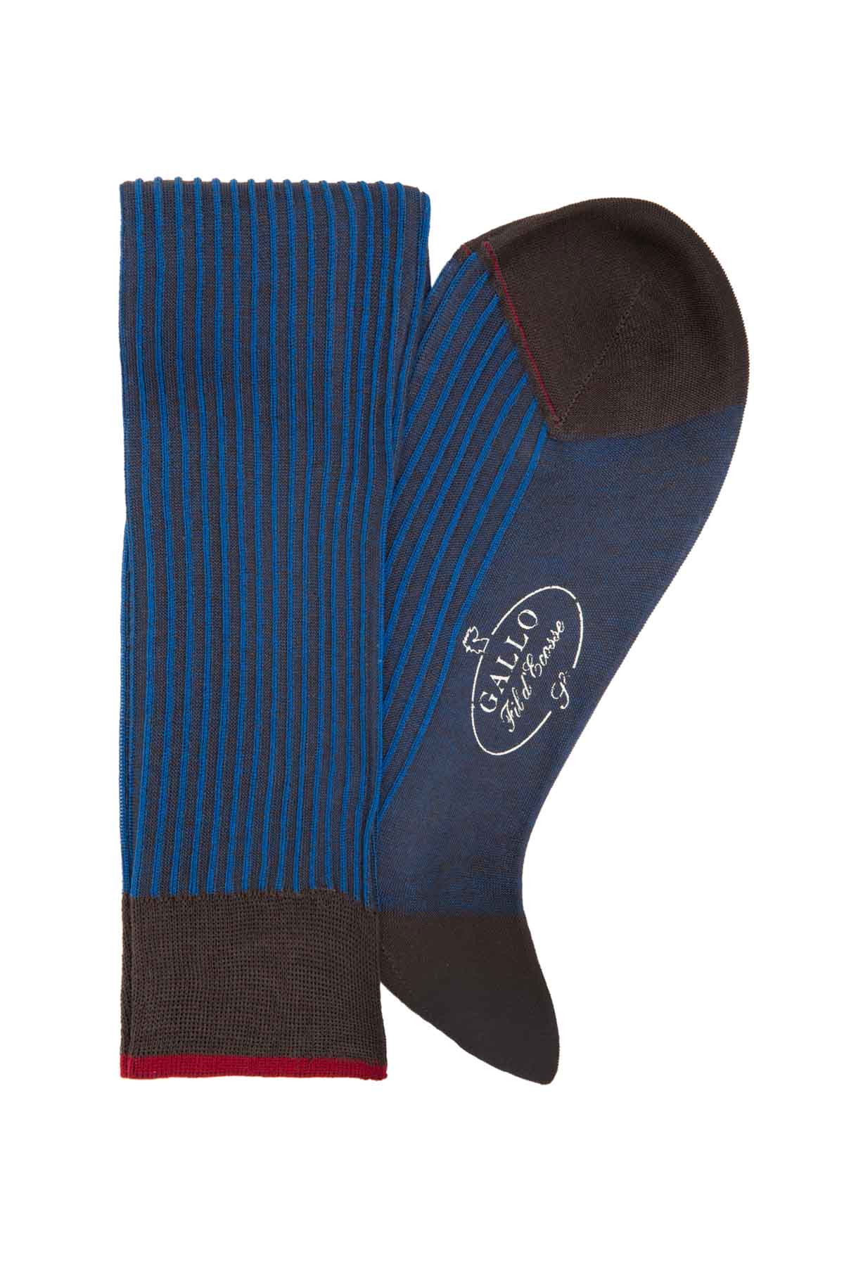 Italian Ribbed Socks - Brown & Light Blue