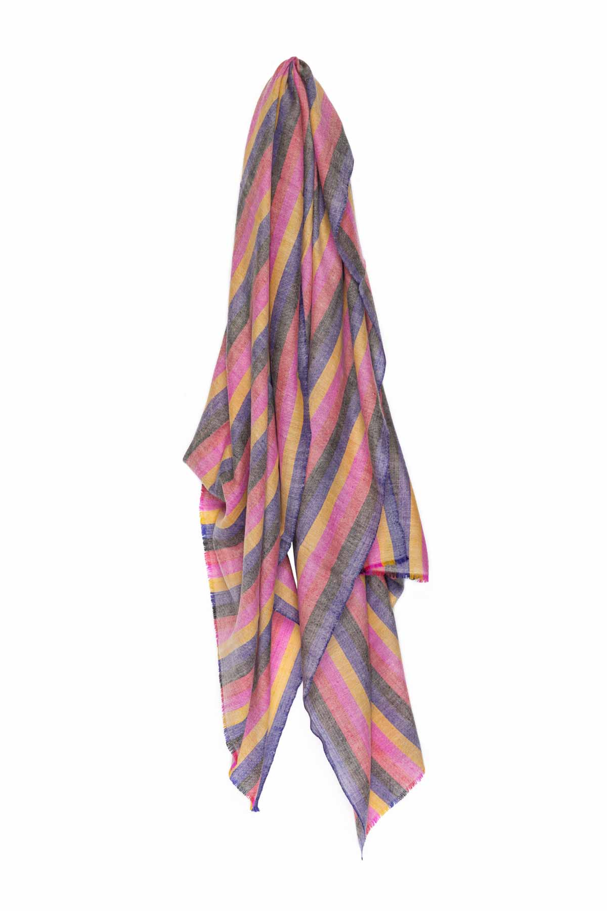 Multi Stripe Pashmina Shawl - Pink Rainbow