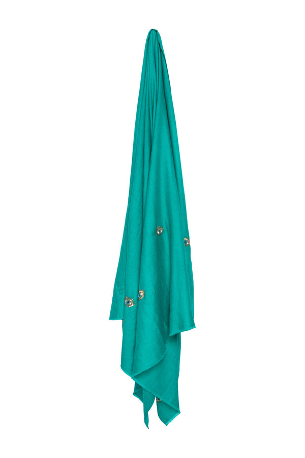 Eye Embroidered Shawl - Bright Turquoise
