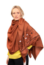 Load image into Gallery viewer, Footprints Embroidered Pashmina Shawl - Brown