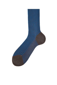 Italian Ribbed Socks - Brown & Light Blue