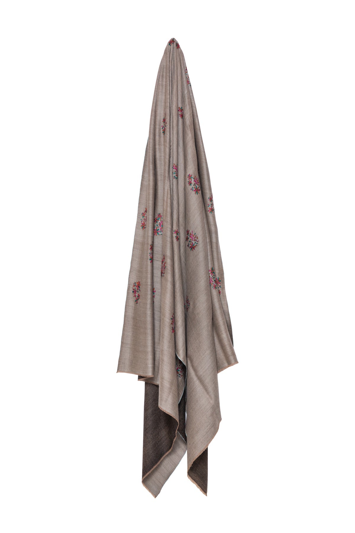Special Reversible Floral Embroidered Shawl - Grey, Pink & Pale Blue