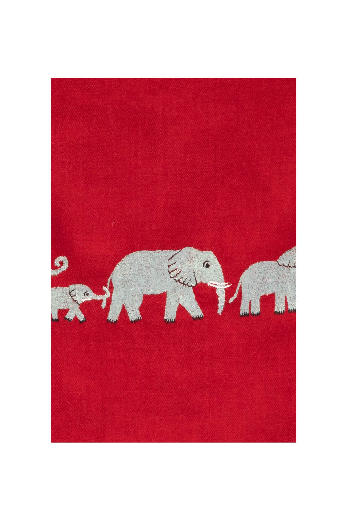 Elephant Embroidered Pashmina - Red & Grey