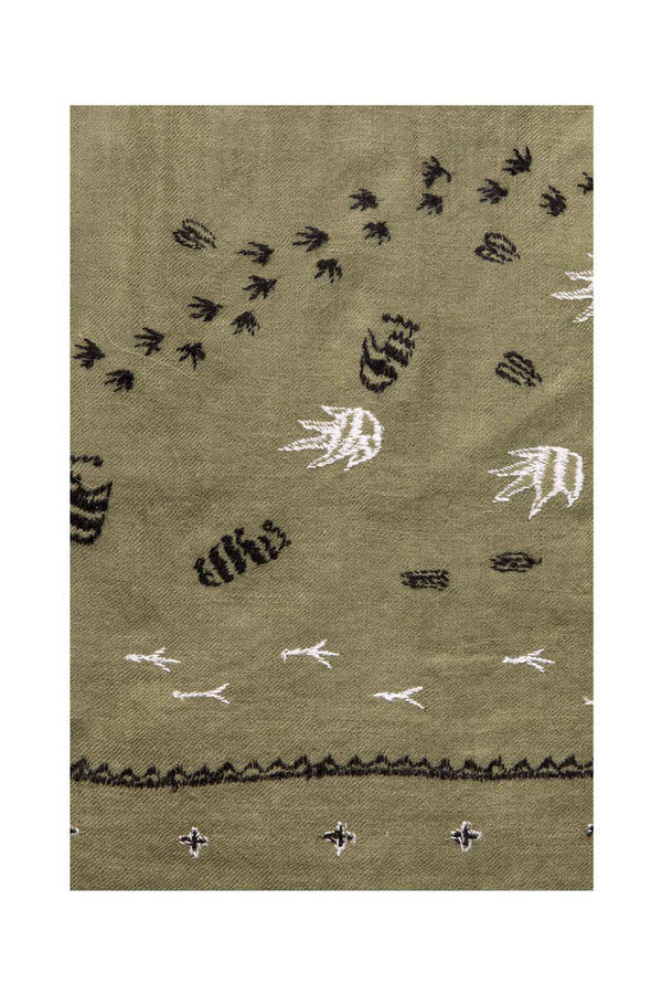 Footprints Embroidered Pashmina Shawl - Green