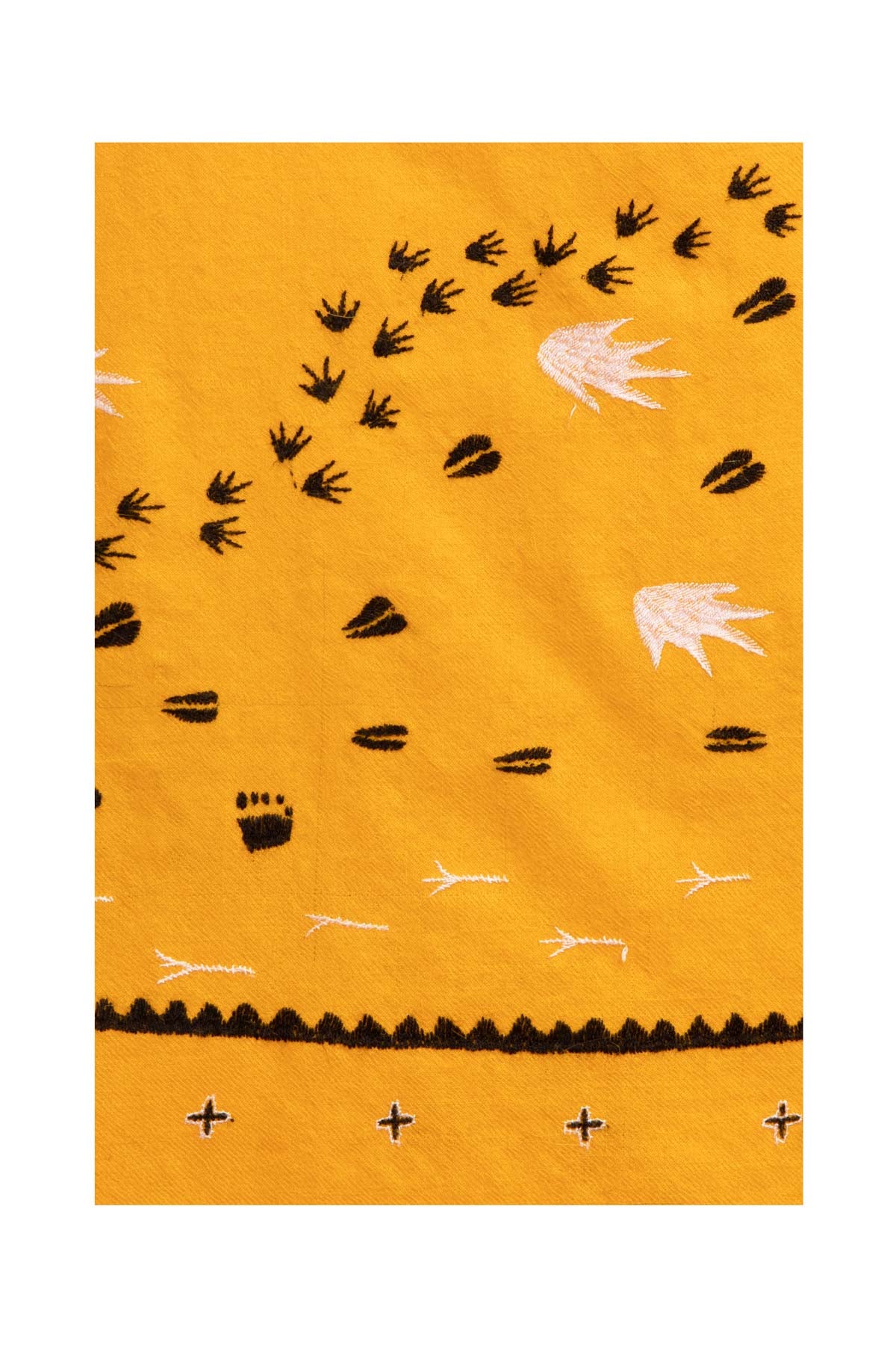 Footprints Embroidered Pashmina Shawl - Yellow
