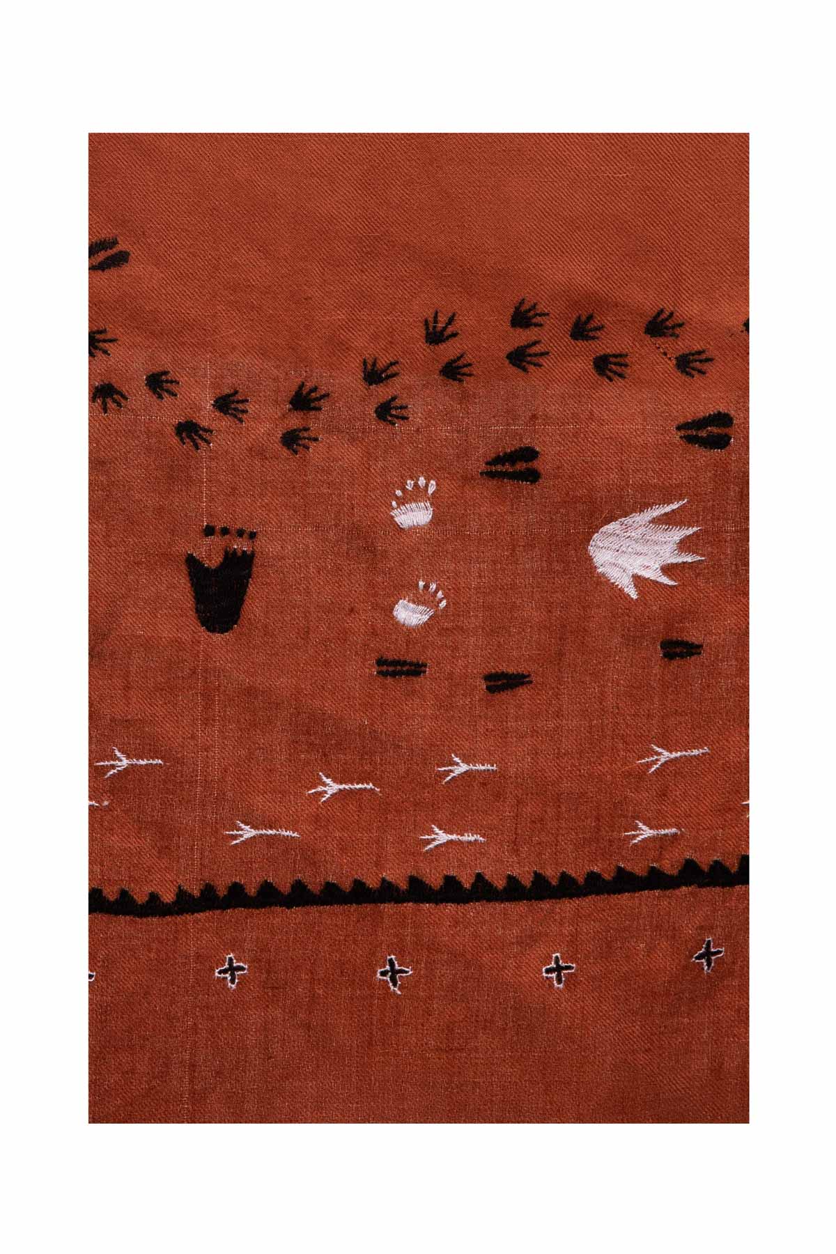 Footprints Embroidered Pashmina Shawl - Brown