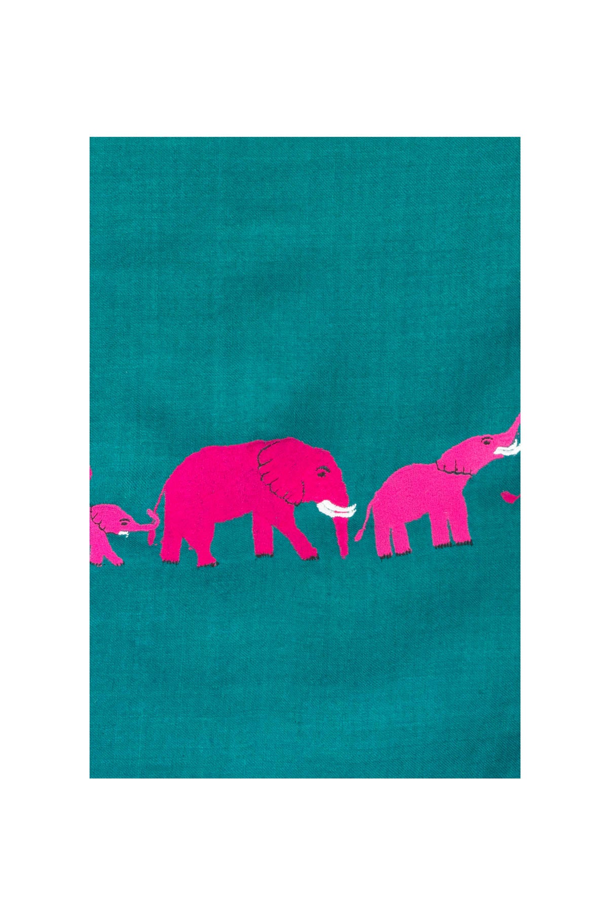 Elephant Embroidered Pashmina - Blue & Pink