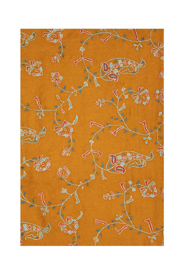 Full Floral Embroidered Pashmina Shawl - Mustard & Green