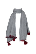 Load image into Gallery viewer, Meditation Shawl - Charcoal with Dark Red Tassels