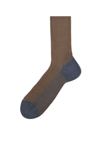 Italian Ribbed Socks - Warm Grey & Orange