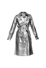 Load image into Gallery viewer, Metallic Silk Trench - Silver Black