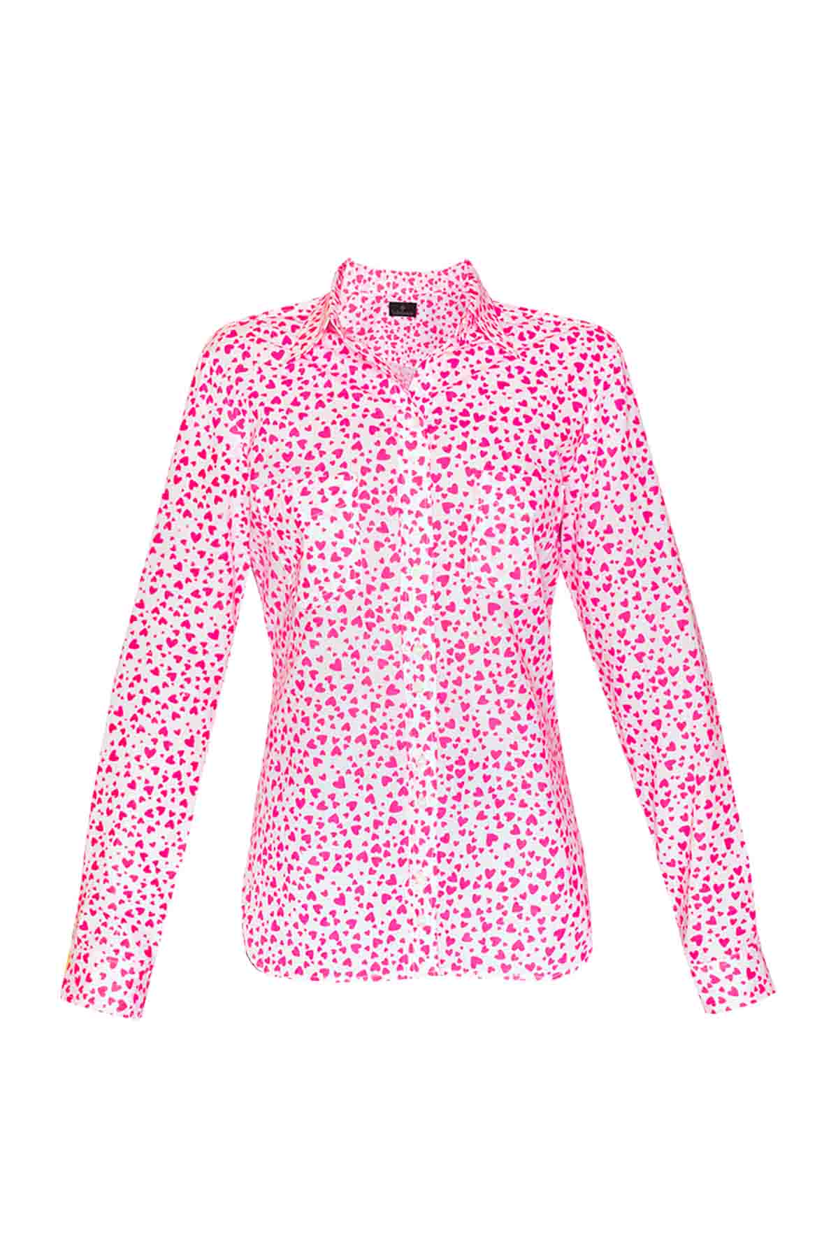 Women's Cotton Shirt - Pink Hearts