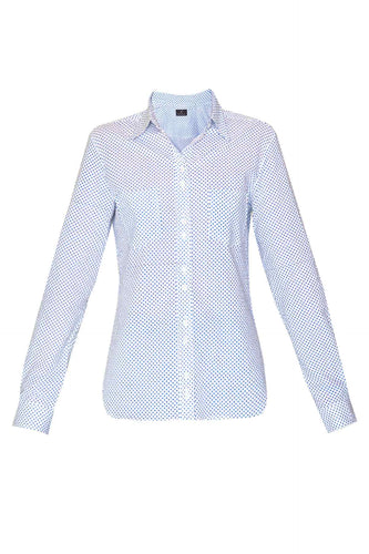 Women's Cotton Shirt - Blue Mini Polka