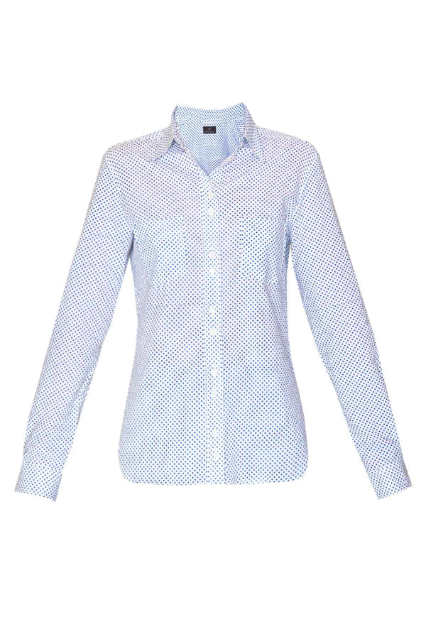 Women's Cotton Shirt - Blue Mini Polka