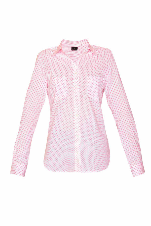 Women's Cotton Shirt - Pink Mini Polka