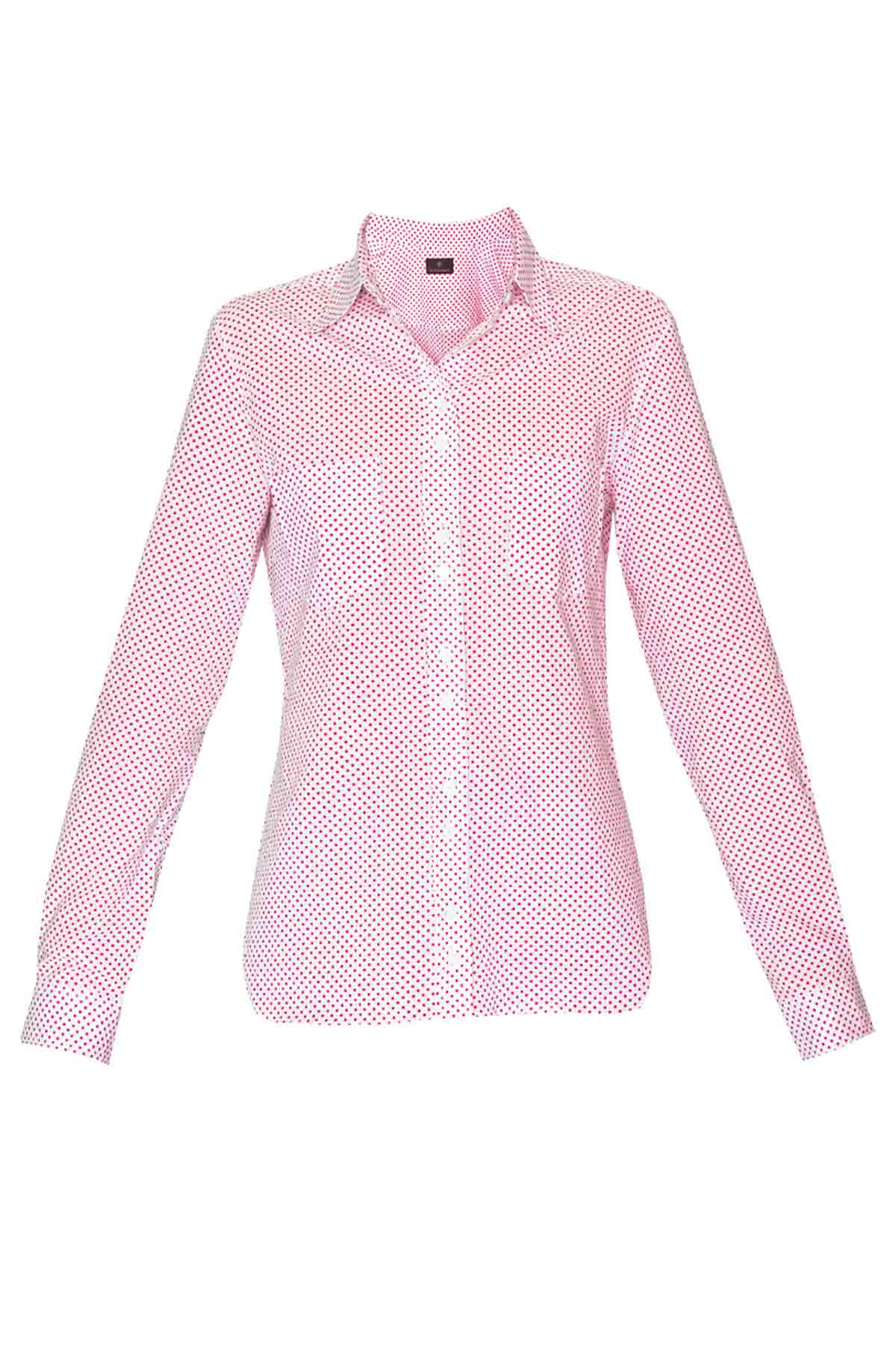 Women's Cotton Shirt - Magenta Mini Polka