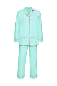 Women's Cotton Pyjamas - Turquoise & Coral Piping