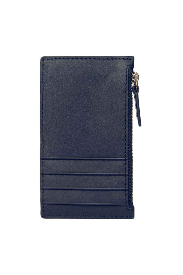 Leather Zip Card Holder - Navy