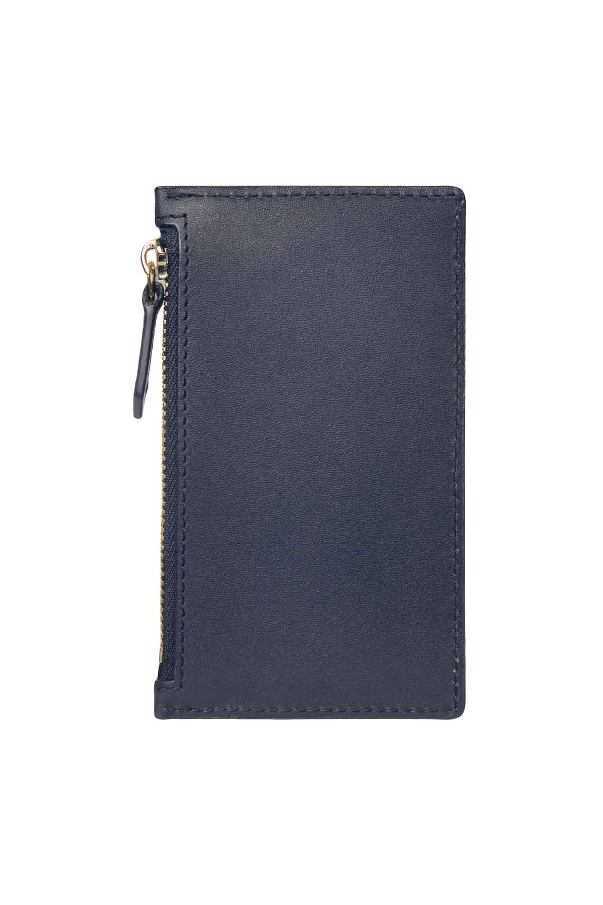 Leather Zip Card Holder - Navy