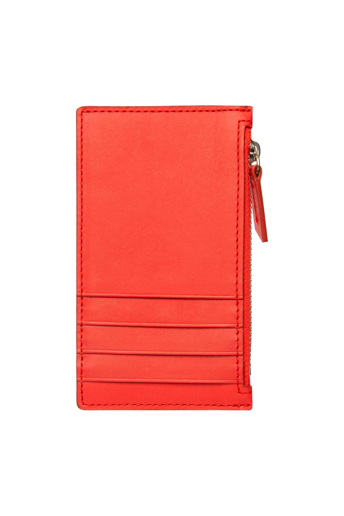 Leather Zip Card Holder - Coral